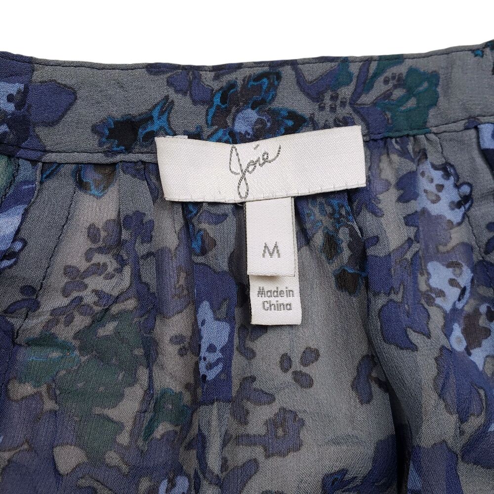 Joie Anthropologie Silk Top Womens M Floral Georgette Sheer V-Neck 3/4 Sleeve - Picture 3 of 10